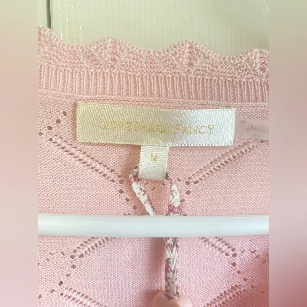 NWT LoveShackFancy Petra Knit Heart Argyle Cardigan Velour Pink - Picture 8 of 13